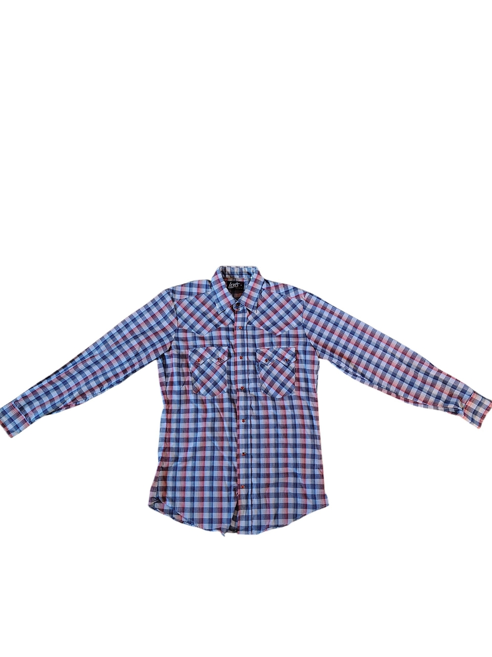 Vintage Levi's Mens Medium Taper Fit Western Plaid Red Snap Shirt